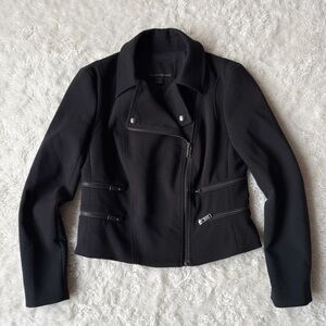 Banana Republic Woman Black Moto Biker Zip Up Blazer Jacket 2P Classic Preppy
